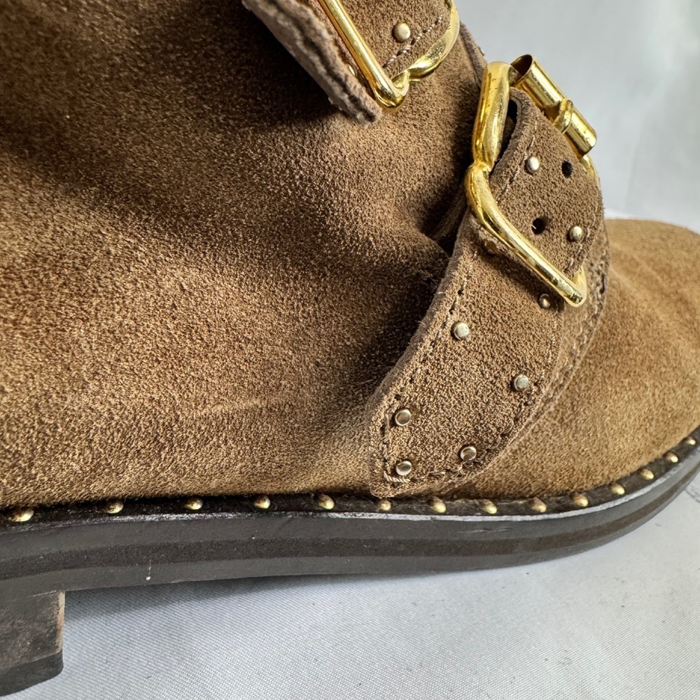 Minelli Brown Suede Studded Ankle Boots Buckle Moto EU 38 - Picture 11 of 13